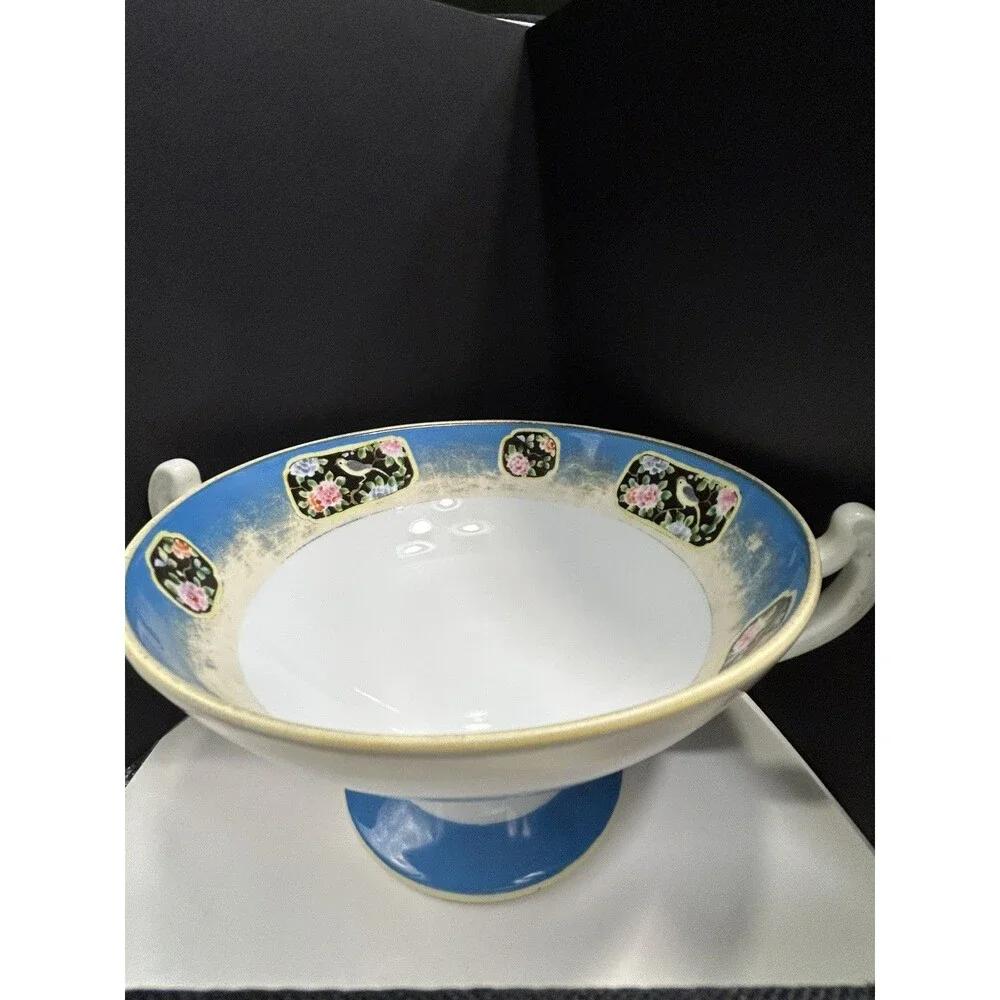 Nippon Hand Painted Bird Floral‎ Pedestal Bowl Vintage